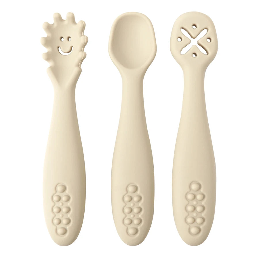 Set 3 Posatine in Silicone per Svezzamento e Autosvezzamento – Prime Posate per Neonato