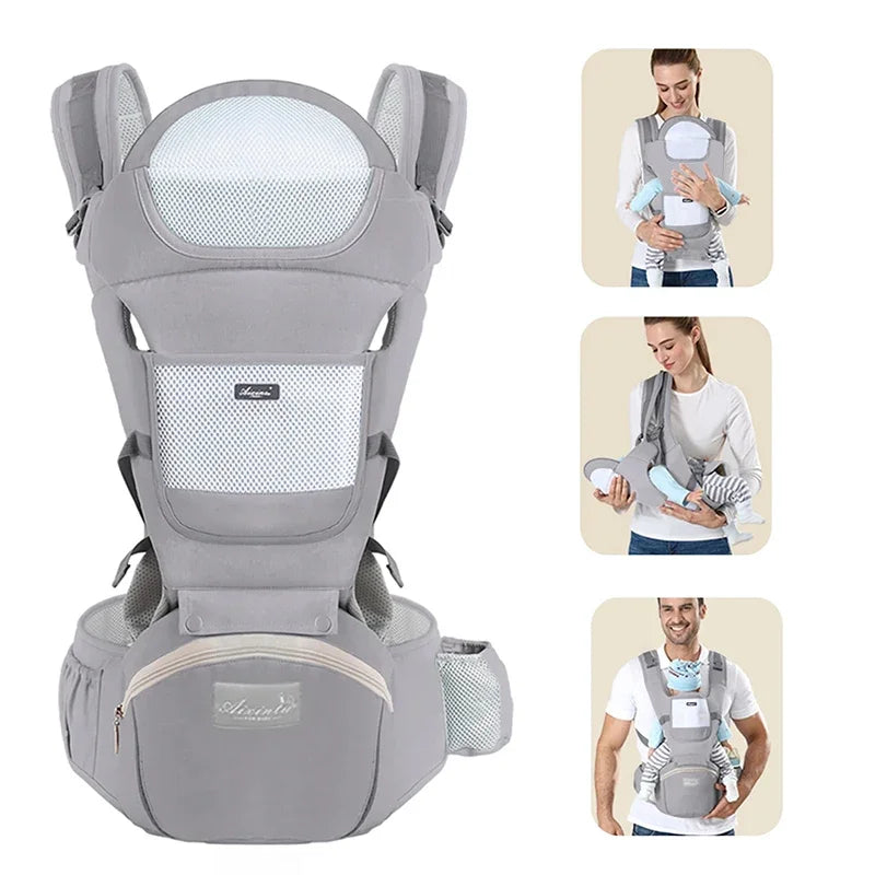 Marsupio Ergonomico Multifunzione con Hip Seat – Porta Bebè Regolabile e Traspirante 3–36 Mesi