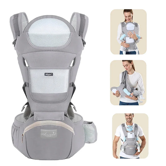 Marsupio Ergonomico Multifunzione con Hip Seat – Porta Bebè Regolabile e Traspirante 3–36 Mesi