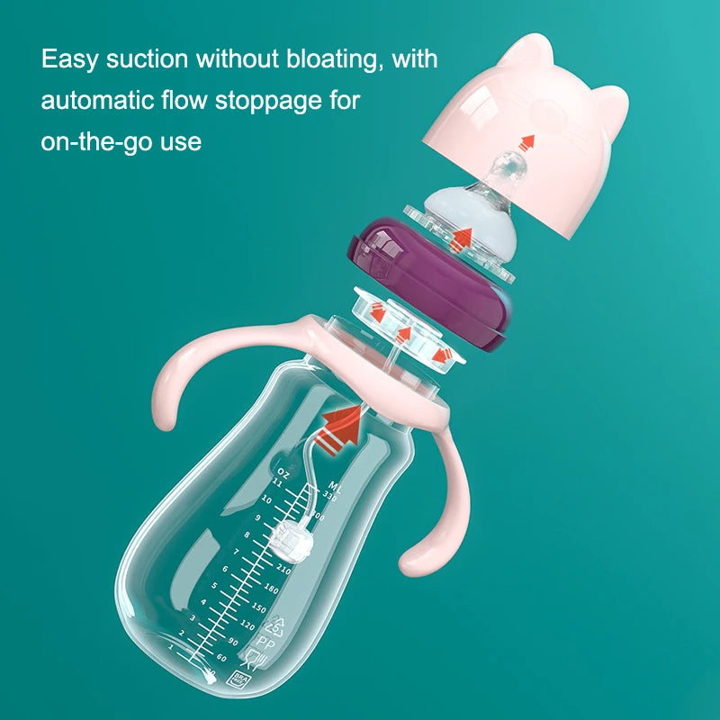 Biberon Anticolica con Cannuccia Zavorrata, Manici e Tettarella in Silicone – 240/330 ml