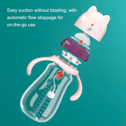 Biberon Anticolica con Cannuccia Zavorrata, Manici e Tettarella in Silicone – 240/330 ml