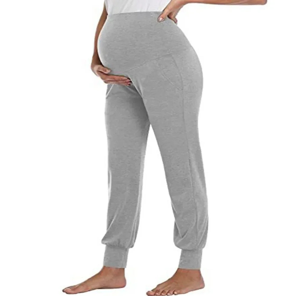 Pantaloni Premaman Jogger con Fascia Alta Elasticizzata e Tasche