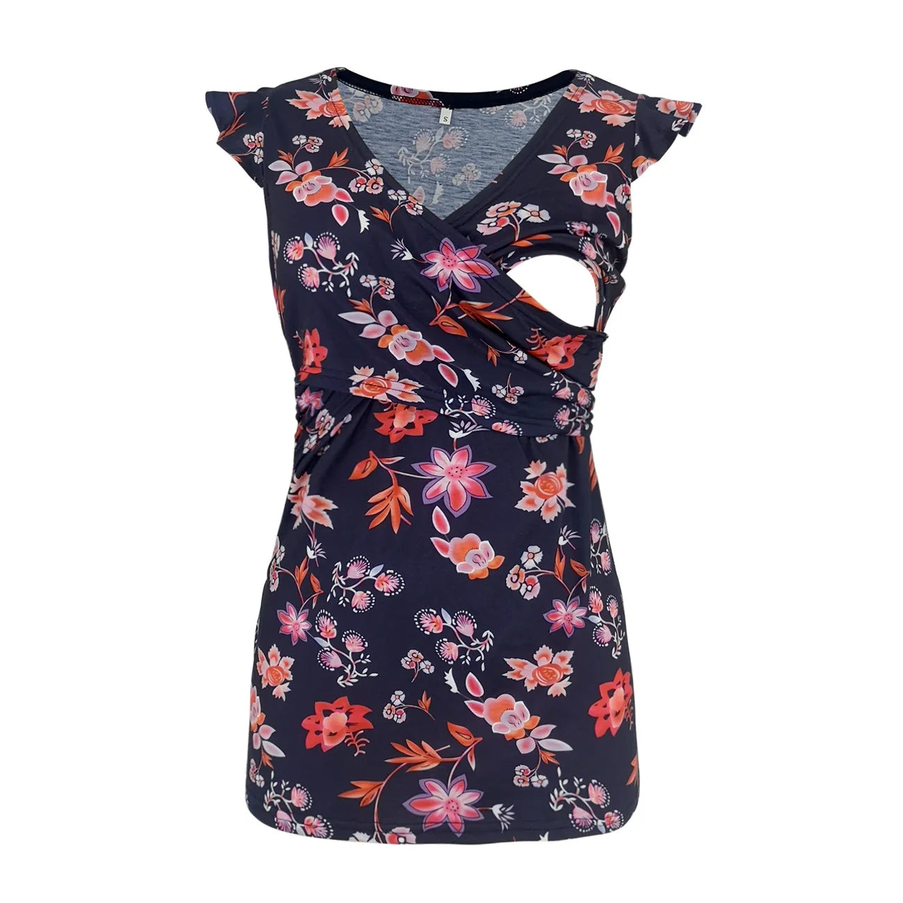 Vestito Premaman e Allattamento - Maglia con Incrocio Frontale e Fantasia Floreale