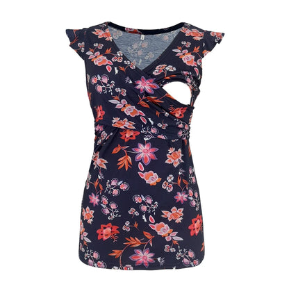 Vestito Premaman e Allattamento - Maglia con Incrocio Frontale e Fantasia Floreale