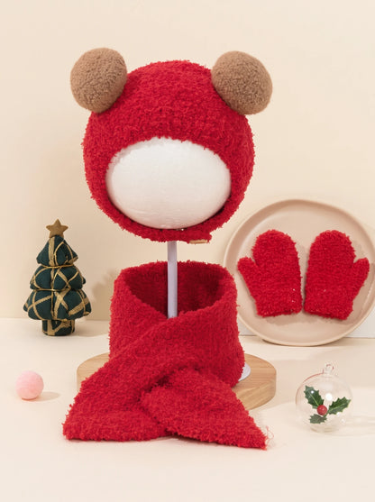 Set Invernale Neonato Effetto Teddy – Cappello Copriorecchie, Sciarpa e Guanti a Muffola