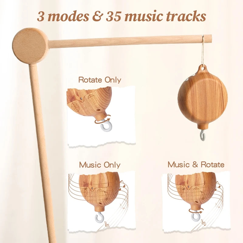 Carillon Musicale per Culla Effetto Legno – 35 Melodie e Rotazione