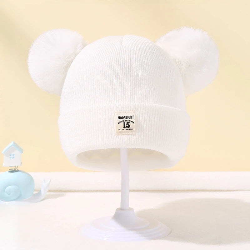 Cappello Invernale Lavorato a Maglia con Doppi Pompon per Neonati e Bambini | Caldo, Morbido e Unisex (6-24 Mesi)