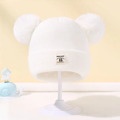 Cappello Invernale Lavorato a Maglia con Doppi Pompon per Neonati e Bambini | Caldo, Morbido e Unisex (6-24 Mesi)