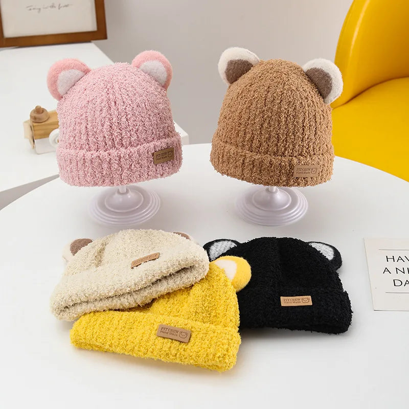Berretto Bambino in Cotone con Orecchie da Animaletto – Cappello Caldo Elasticizzato 1–3 Anni