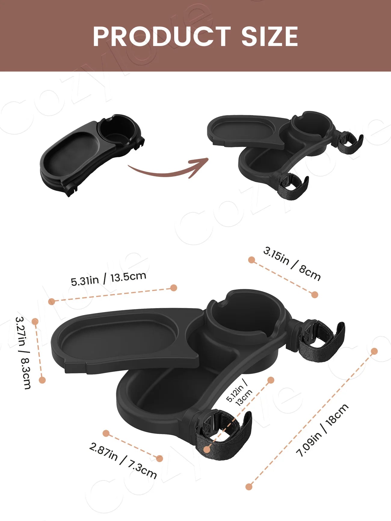 Vassoio Organizer Universale 3 in 1 per Passeggino con Portabicchiere