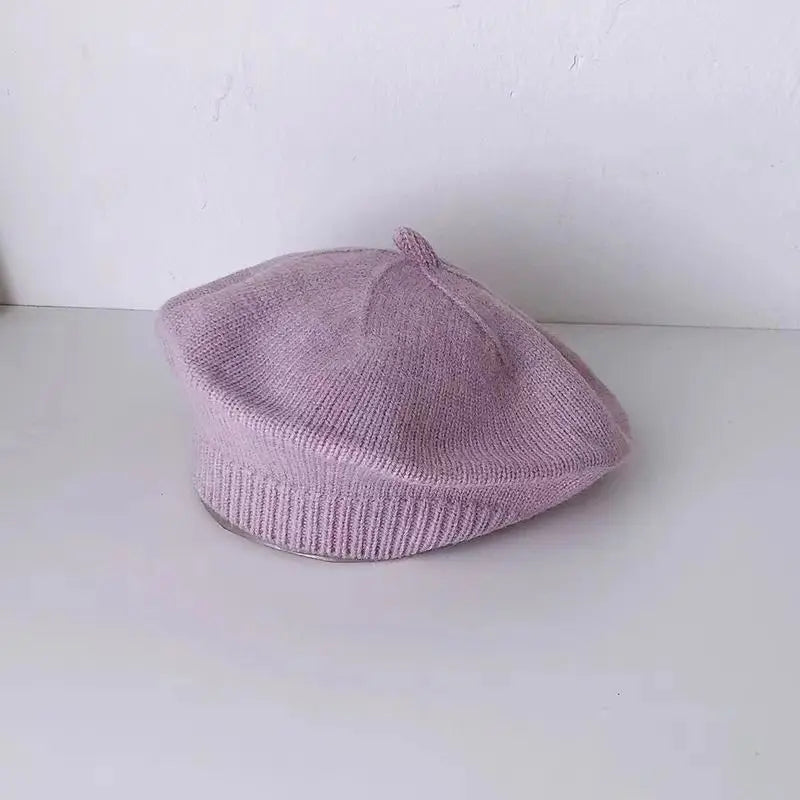 Berretto Basco Bimba in Maglia con Fiore – Autunno Inverno