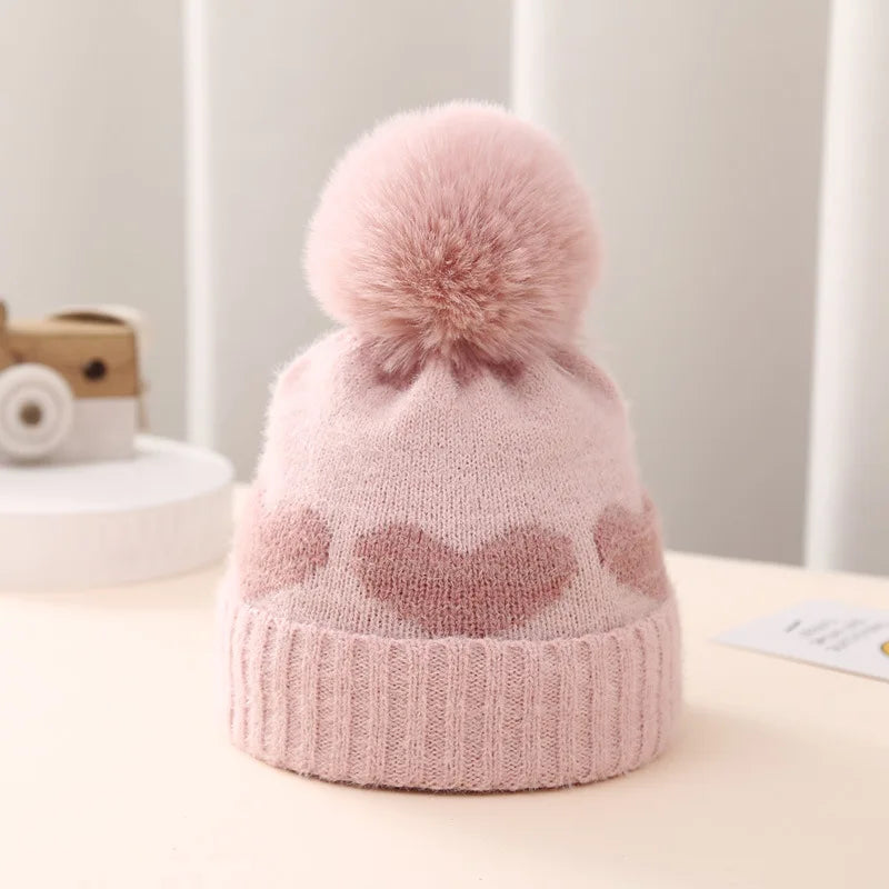 Cappello Invernale Neonata in Maglia – Berretto Elasticizzato con Pompon e Risvolto