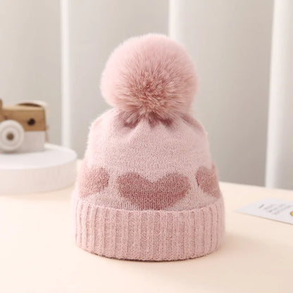 Cappello Invernale Neonata in Maglia – Berretto Elasticizzato con Pompon e Risvolto