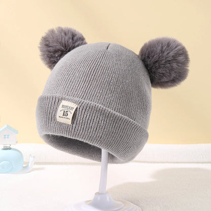 Cappello Invernale Lavorato a Maglia con Doppi Pompon per Neonati e Bambini | Caldo, Morbido e Unisex (6-24 Mesi)