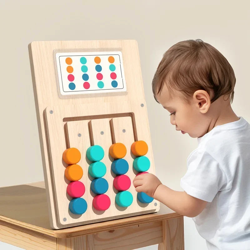 Puzzle Scorrevole in Legno – Gioco Educativo di Logica e Abbinamento Colori per Bambini 3+ Anni