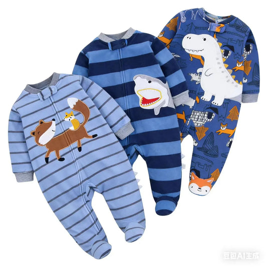 Tutina Calda in Pile con Cerniera e Stampe Animali per Bambini