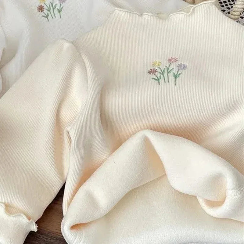 Maglia Felpata Bambina con Ricamo Floreale e Maniche a Sbuffo | 1-6 Anni