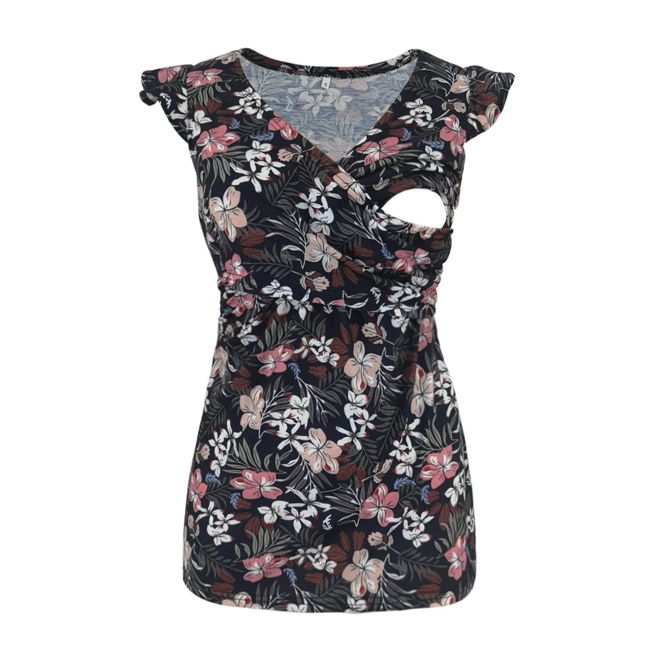 Vestito Premaman e Allattamento - Maglia con Incrocio Frontale e Fantasia Floreale