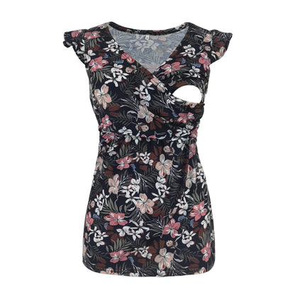 Vestito Premaman e Allattamento - Maglia con Incrocio Frontale e Fantasia Floreale