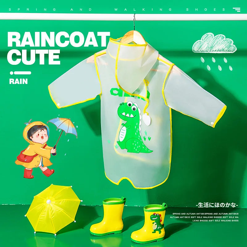 Impermeabile Bambini in PVC con Cappuccio e Visiera Trasparente – Giacca Antipioggia con Dettagli Riflettenti