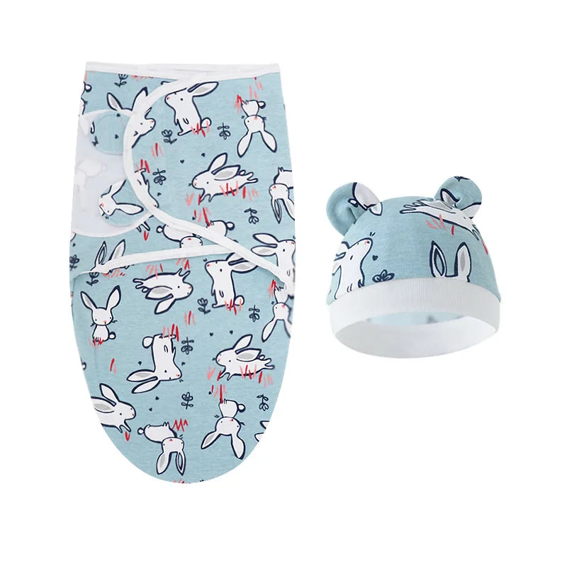 Fascia Swaddle Neonato in 100% Cotone con Cappellino – Copertina Avvolgente Regolabile 70 × 50 cm