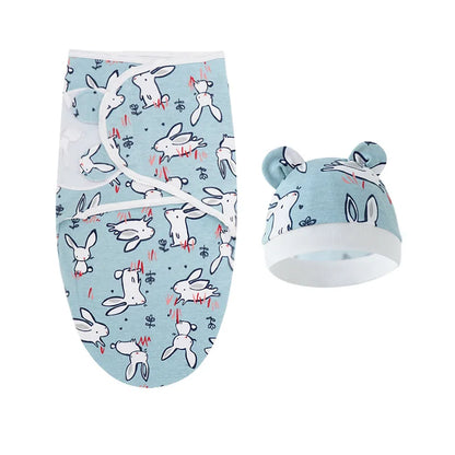 Fascia Swaddle Neonato in 100% Cotone con Cappellino – Copertina Avvolgente Regolabile 70 × 50 cm