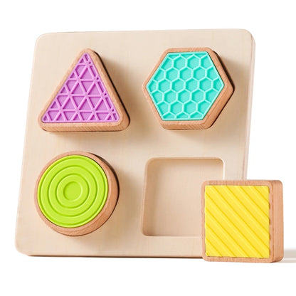 Puzzle Sensoriale Tattile in Legno con Forme e Texture – Gioco Educativo per Bambini