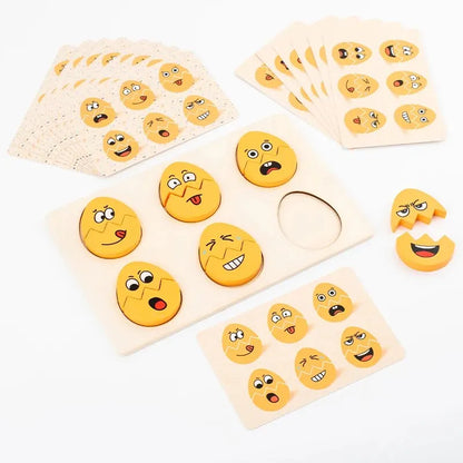 Puzzle delle Emozioni in Legno per Bambini – Gioco di Abbinamento delle Espressioni con Carte Modello