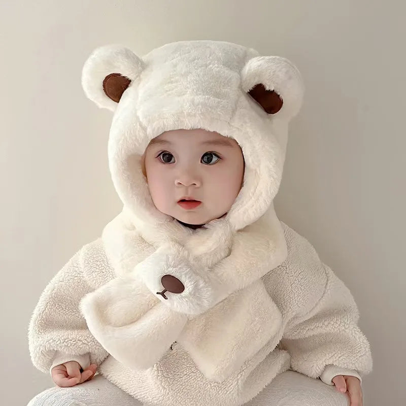 Cappuccio Sciarpa Invernale Bambino Antivento con Orecchie da Orsetto e Interno in Pile – 1-4 Anni