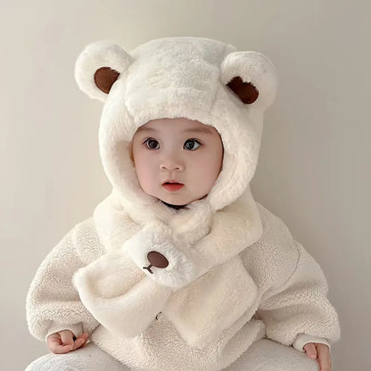 Cappuccio Sciarpa Invernale Bambino Antivento con Orecchie da Orsetto e Interno in Pile – 1-4 Anni