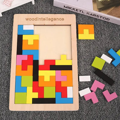 Puzzle Creativo in Legno con Forme Geometriche – Gioco Educativo di Logica e Composizione
