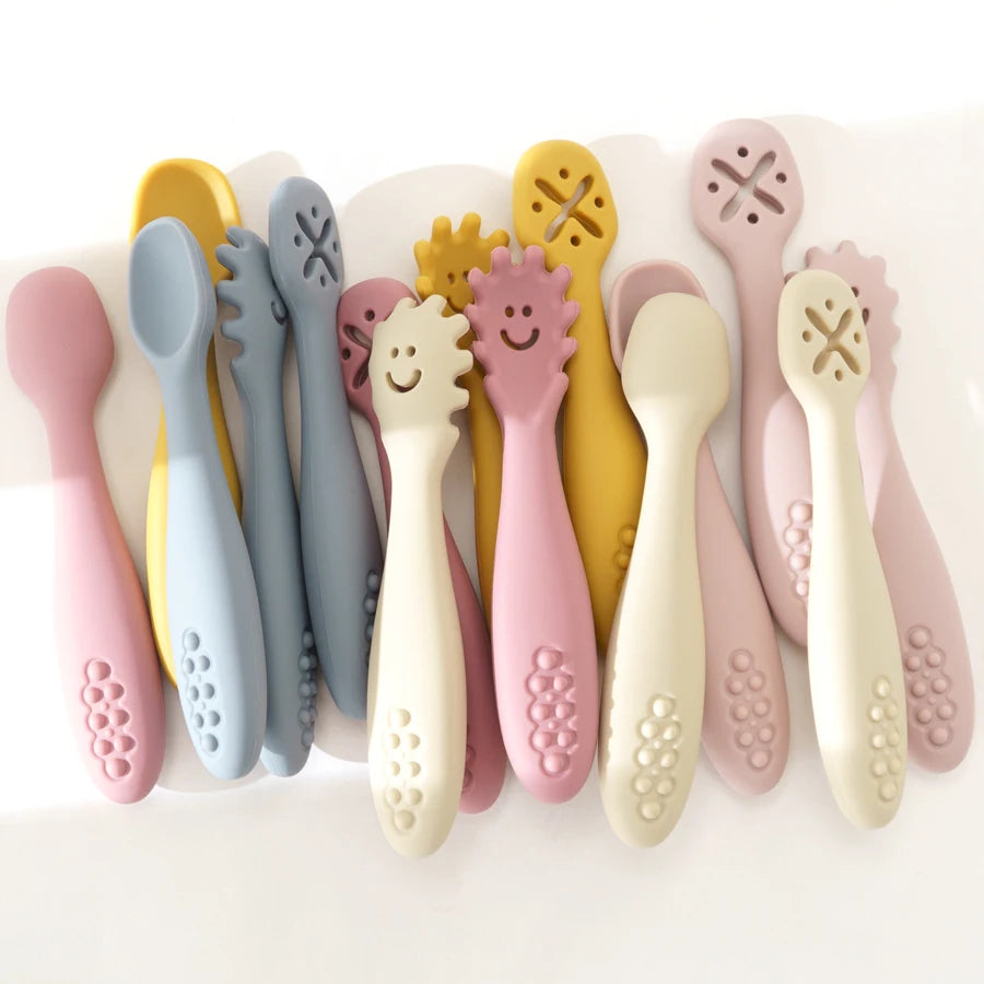Set 3 Posatine in Silicone per Svezzamento e Autosvezzamento – Prime Posate per Neonato