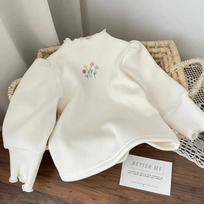 Maglia Felpata Bambina con Ricamo Floreale e Maniche a Sbuffo | 1-6 Anni