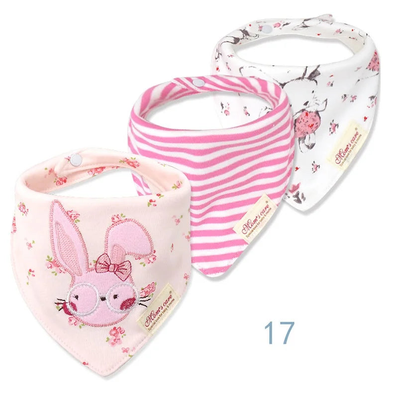 Set 3 Bavaglini Bandana Neonato in Cotone Morbido con Fantasie – Bavette Assorbenti Unisex per Maschietto e Femminuccia 0-12 Mesi