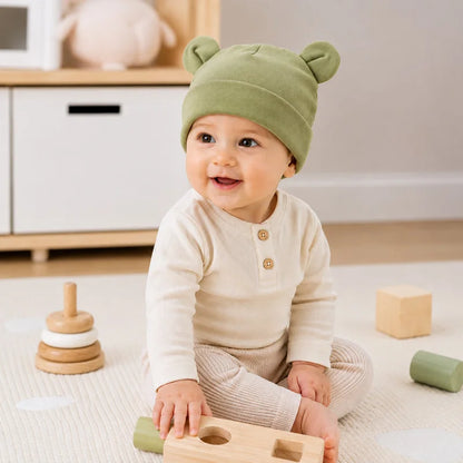 Cappellino Neonato in Cotone con Orecchiette – Berretto Morbido Elasticizzato 0-12 Mesi