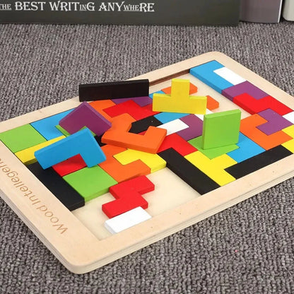 Puzzle Creativo in Legno con Forme Geometriche – Gioco Educativo di Logica e Composizione