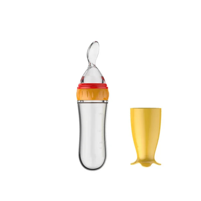 Cucchiaio Dosatore per Pappa 90 ml – Biberon Spremibile in Silicone per Svezzamento con Supporto