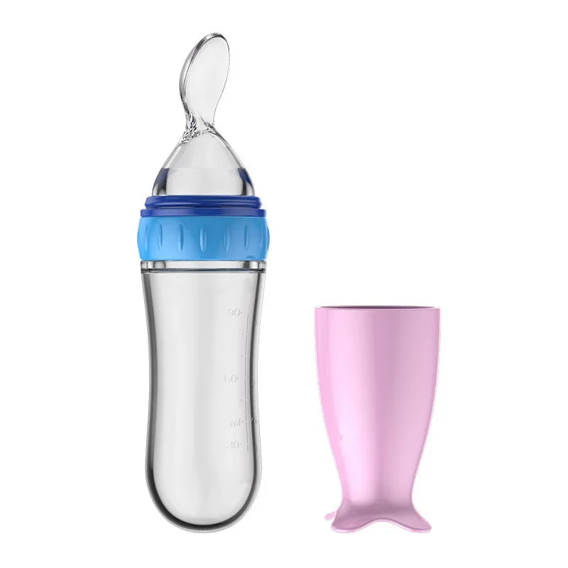 Cucchiaio Dosatore per Pappa 90 ml – Biberon Spremibile in Silicone per Svezzamento con Supporto