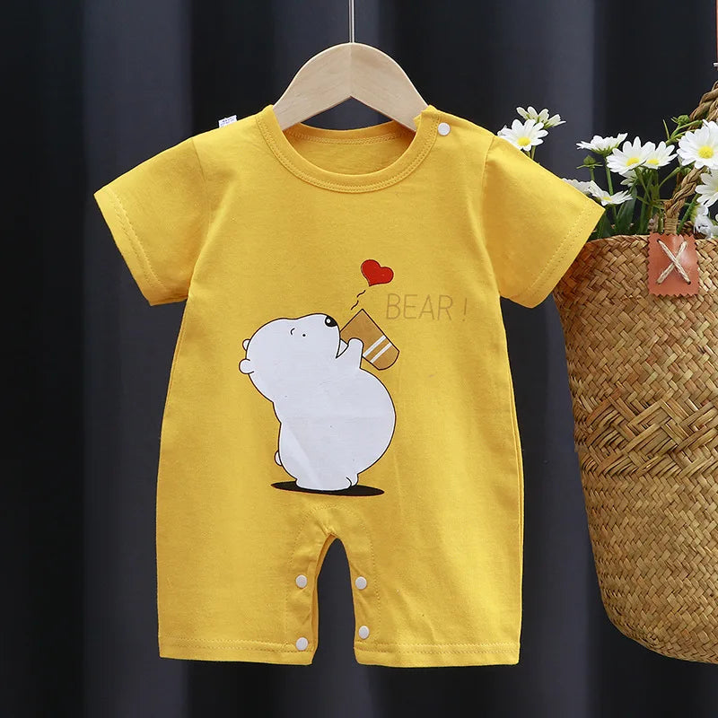 Pagliaccetto in Cotone per Neonato – Tutina a Maniche Corte con Stampe, Body Intero Unisex per Neonati
