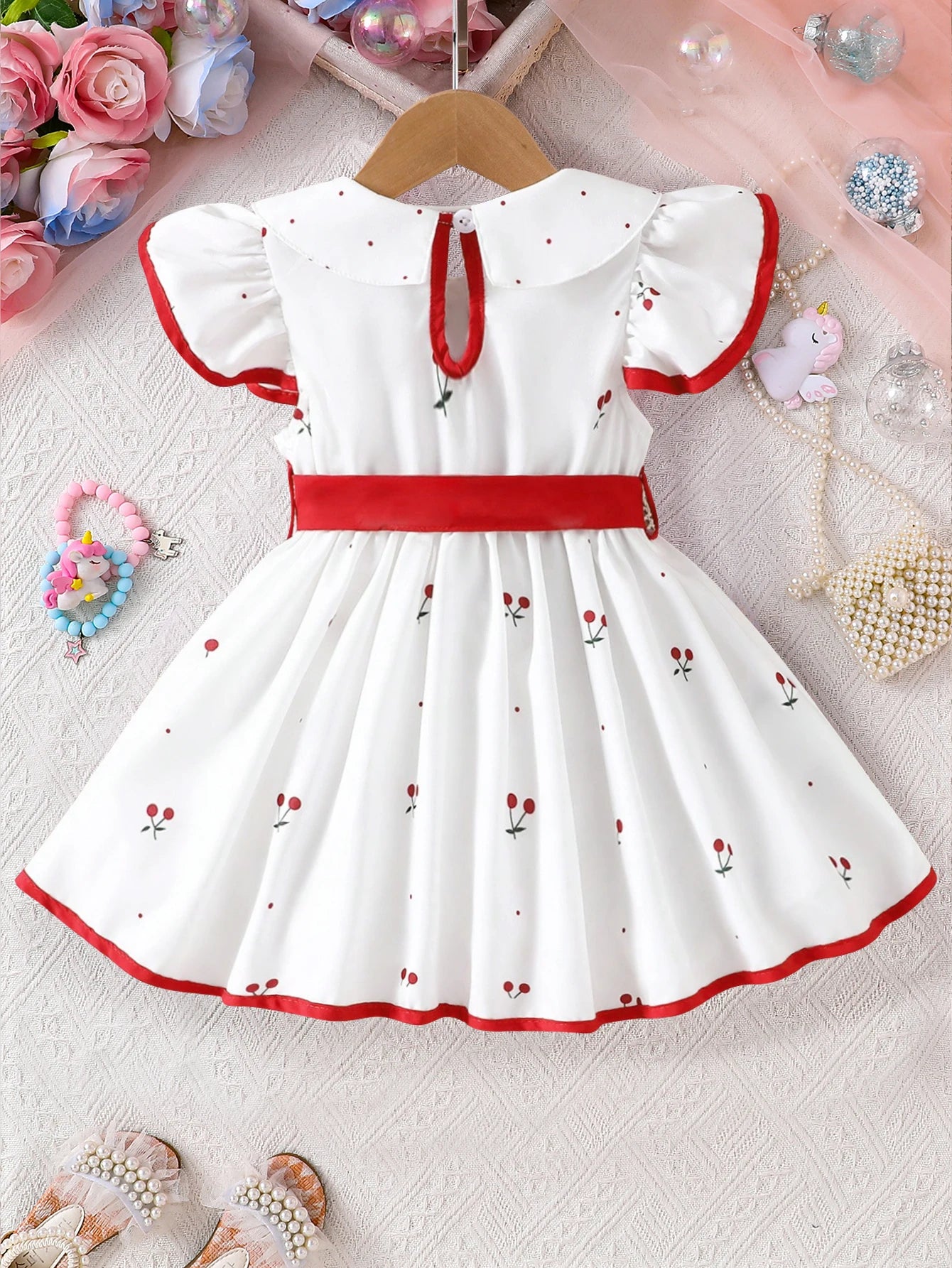 Abito Leggero da Bambina – Vestito con Fiocco e Colletto, 6 Mesi-3 Anni