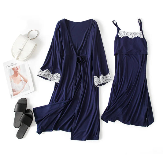 Set Abbigliamento Premaman 2 Pezzi – Camicia da Notte con Vestaglia Coordinata