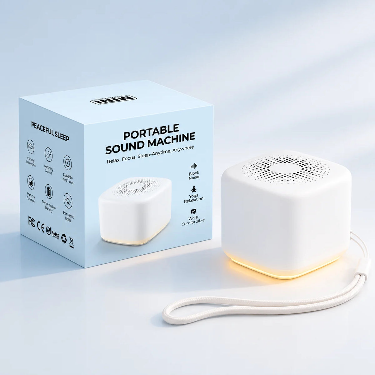Macchina Rumore Bianco Neonato Portatile – 30 Suoni, Luce Notturna e Timer