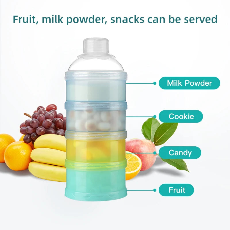 Contenitore Dosatore 4 Scomparti per Latte in Polvere e Snack – Modulare, Impilabile e Antigoccia