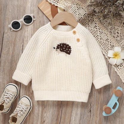 Maglioncino Neonato e Bambino in Morbida Maglia – Pullover a Maniche Lunghe con Bottoncini sulla Spalla