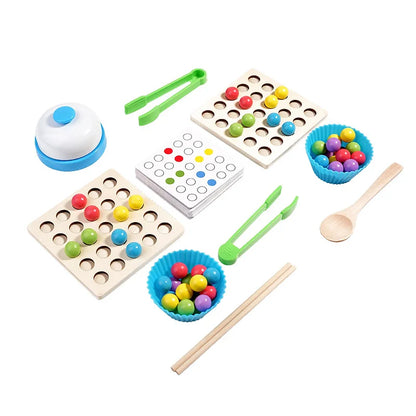 Gioco di Motricità Fine e Abbinamento Colori 3–6 Anni – Tavole in Legno con Palline, Pinze e Carte Modello