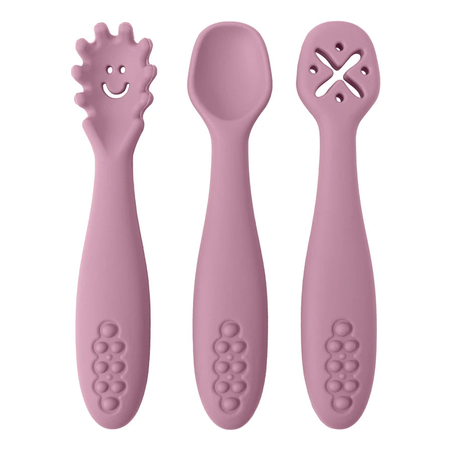 Set 3 Posatine in Silicone per Svezzamento e Autosvezzamento – Prime Posate per Neonato