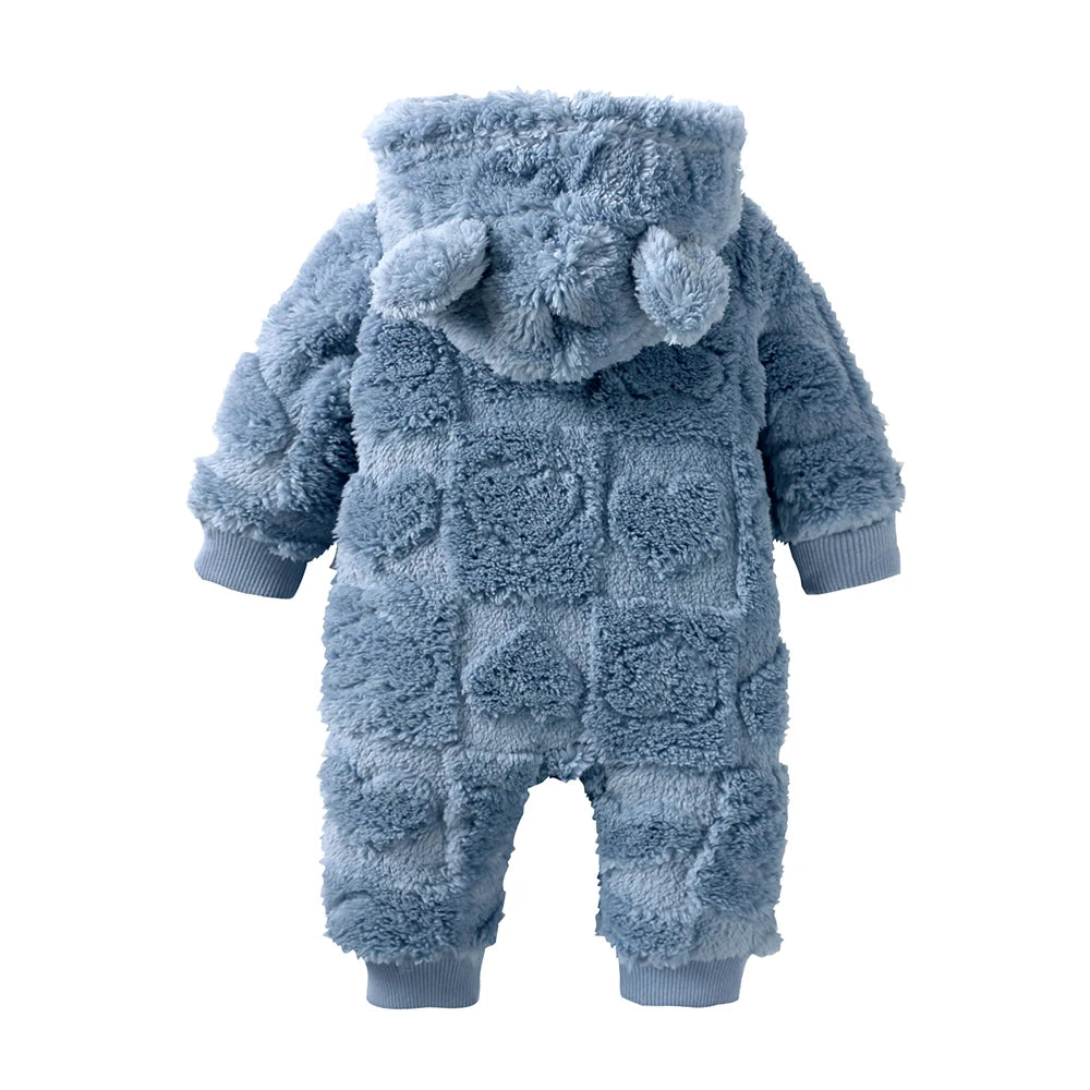 Tutina Invernale Neonato in Pile Effetto Peluche – Tuta con Cappuccio e Zip a Doppio Cursore