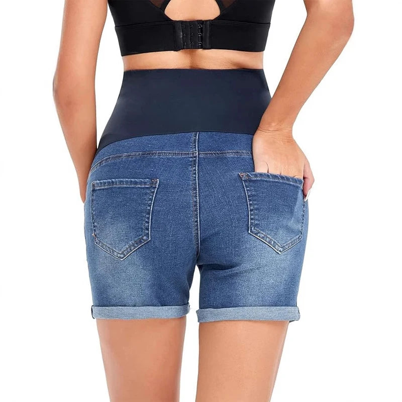 Shorts Jeans Premaman – Pantaloncini Denim Elasticizzati con Fascia Alta per il Pancione