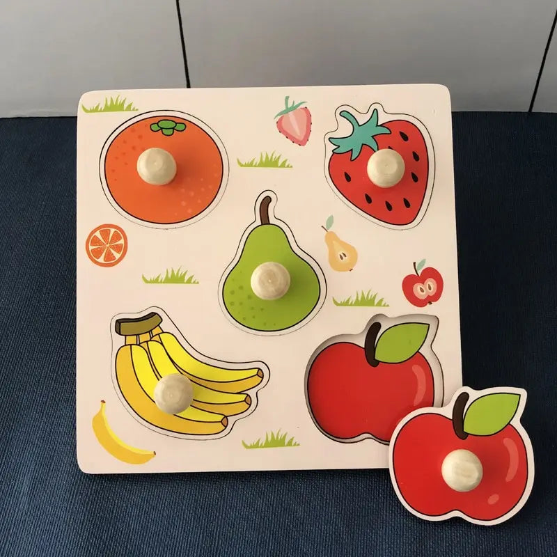 Puzzle Montessori in Legno con Pomelli – Gioco a Incastro Frutta 18 Mesi+