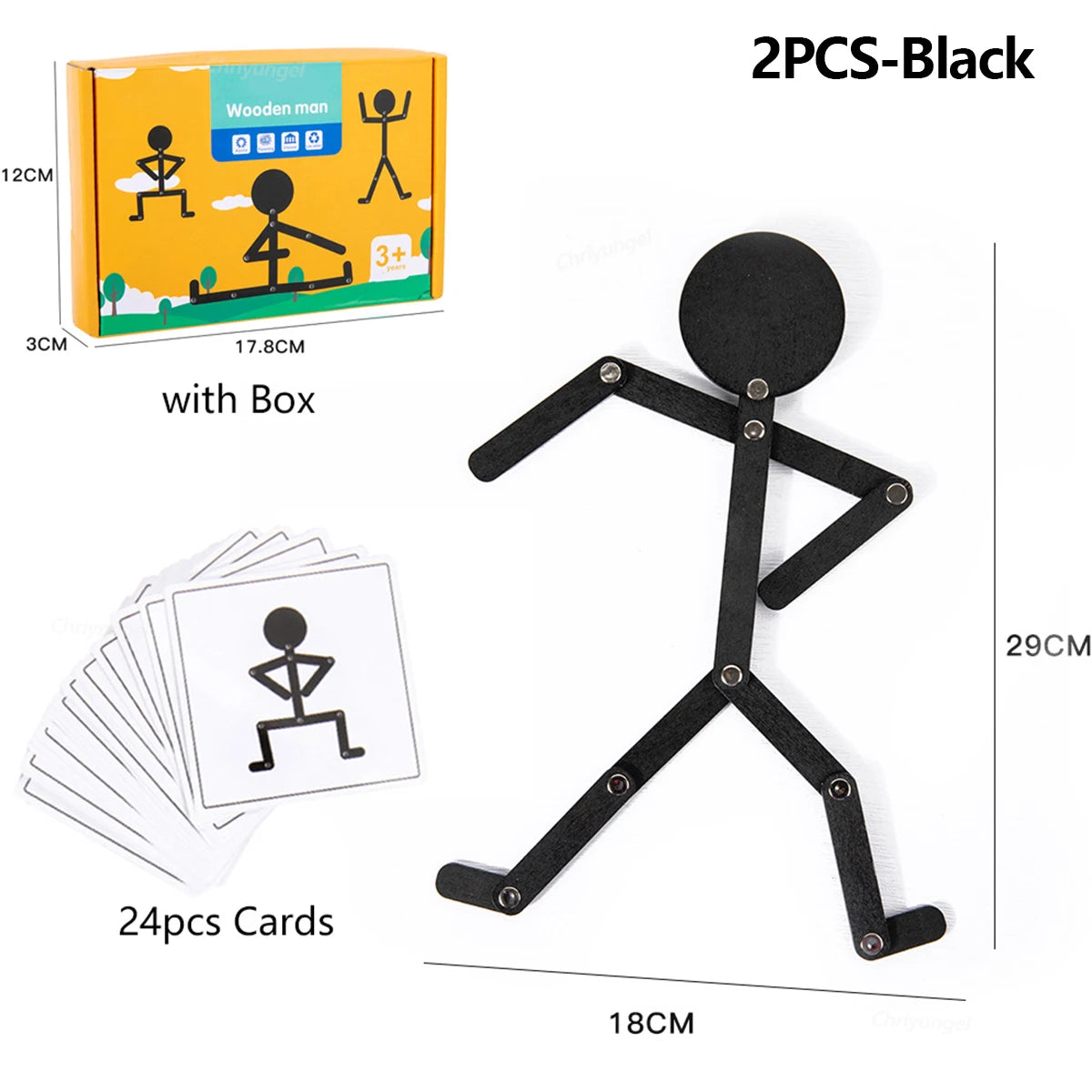 Figura Snodabile con 48 Pose e Carte da Imitare - Gioco Educativo Ispirato al Metodo Montessori